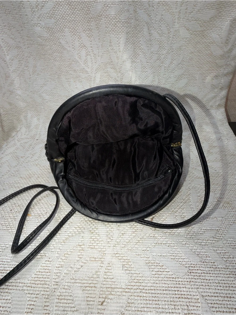 Black Gathered Leather Shoulder Bag with Gold & Silver Accents